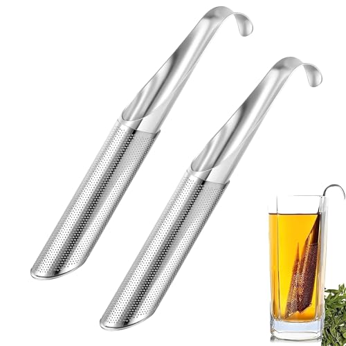 Infusore per Tisane,Riutilizzabile Filtri per Tè,2pcs Lungo Colino per Tè in Rete,Filtro The Infusione,Colino da tè in acciaio inox con Gancio per Tè Sfuso,Spezie,Rosa,Perfetto da Appendere alla Tazza