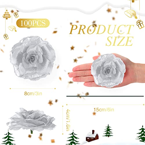 Yunlly 100 Pcs Flowers Long Stem Artificial Rose Flowers Roses Fake Faux Artificial Roses Bouquet Wedding Party Home Decor For Diy Baby Shower Centerpieces Tables Home Decorations (Silver) #TOP1