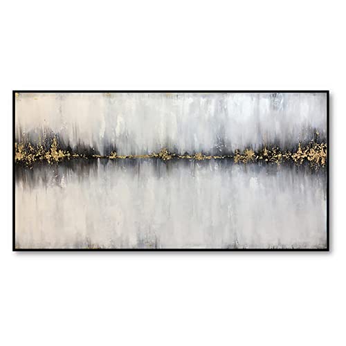 Art abstrait blanc gris doré tableau salon grand format 110x220 cm peinture main