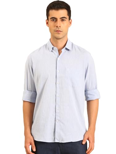 Image of Linen Club Men's Linen Rich Light Checked Contemporary Fit Full Sleeve Casual Shirt