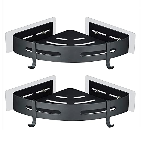 GERUIKE Estanteria Ducha Estante Baño sin Taladro Adhesivo Estantería Esquina Pared Organizador Baño Rinconera Ducha de Aluminio Negro Mate 2 Piezas Cesta Ducha Soporte para Champú y Gel Ducha