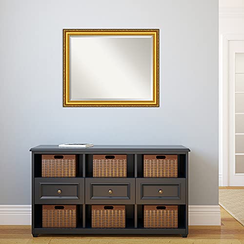 Amanti Art Beveled Wood Wall Mirror (25.5 X 31.5 In.), Colonial Embossed Gold Frame - Bathroom Mirror Gold, Large #TOP5