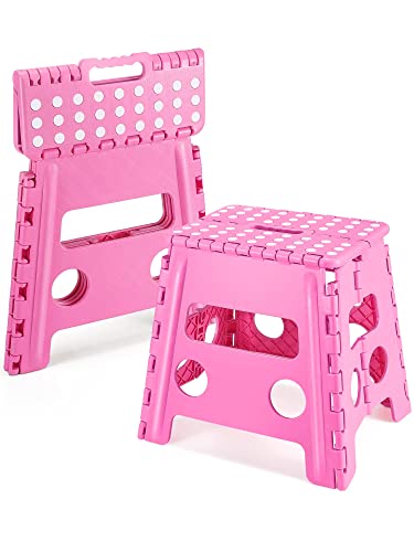 Dyforce Rutschfester, faltbarer Tritthocker - 33 cm Höhe, strapazierfähig, faltbarer Hocker für Erwachsene und Kinder, Kunststoff-Tritthocker, Camping-Tritthocker - Rosa Cover