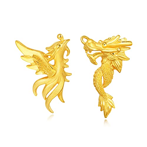 24K Gold Dragon and Phoenix Mismatched Earrings for Women