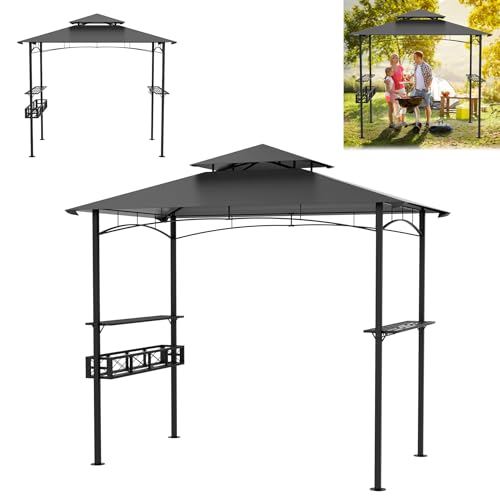 Froadp 245 x 153 x 250 cm - Cenador de jardín con estructura de metal con techo de poliéster – Cenador para barbacoas, toldo con cesta de almacenamiento, protección contra los agentes atmosféricos