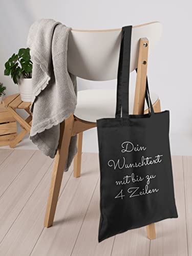 Baumwolltasche - Aufdruck selbst gestalten - Wunschtext I Geschenk personalisiert - Unisize - Schwarz - personalisierte jutetasche stoffbeutel kindergarten 4 zeilen bedruckt beutel