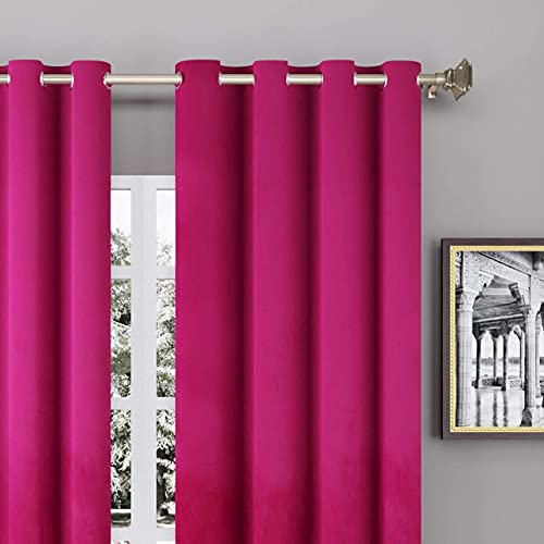 Image of High Sofa Quality Velvet Grommet Room Darkening Eyelet Door Curtains | Curtains for Living Room 7 Feet, Dark Pink, Pack of 2