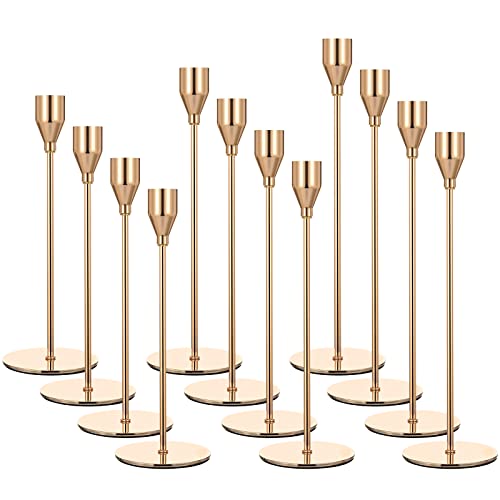 Lot de 12 bougeoirs dorés, bougeoirs dorés pour Bougies Coniques, Convient aux Bougies de 3/4" d'épaisseur pour la décoration de la Maison/Mariage/Table à Manger/fête/dîner aux chandelles (doré) Cover