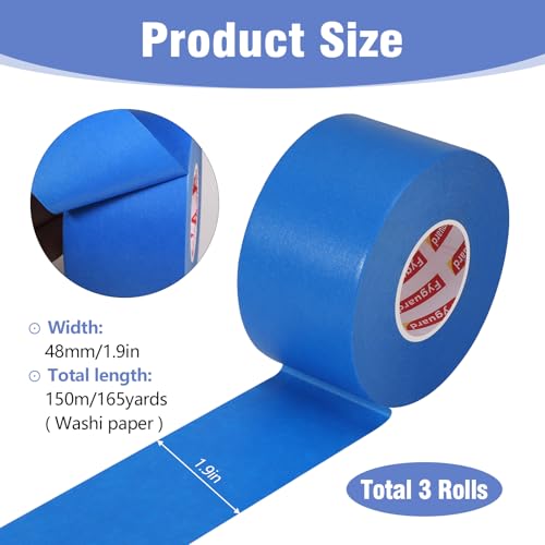 Image of Blue Painters Tape 1.89In x 55Yd Painters Tape 3 Rolls Painters Blue Tape for Wall Masking Edge Treatment Packing DIY Crafts, Home Use