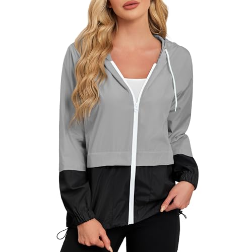 Durio Leicht Regenjacke Damen Wasserdicht Atmungsaktiv Faltbar Windbreaker Mit Kapuze Softshelljacke Fahrradjacke Regencape Grau A L