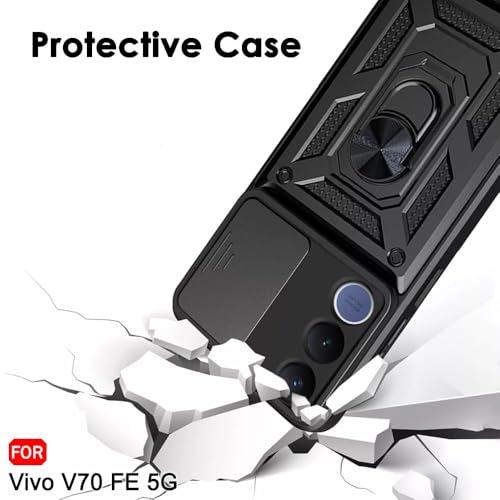Image of AIBEX Back Cover Compatible for Vivo V70 FE 5G | D10 Tough Armor Case | Sliding Camera Shield | 360 Protection | Kickstand Ring Holder | Military-Grade Bumper Case