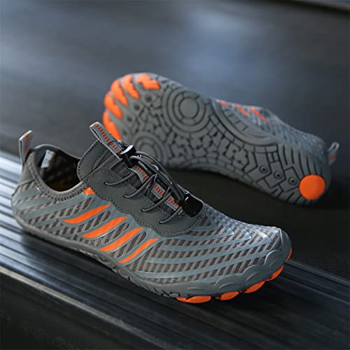 Teechodina Unisex Traillaufschuhe Herren Damen Wanderschuhe Barfußschuhe Laufschuhe Knit Sneaker Fitnessschuhe Fivefinger Zehenschuhe, Grau-B, 43