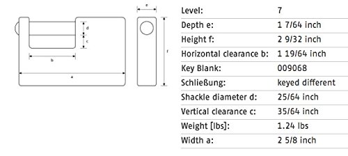 Abus 92/65 B Ka 92 - Lucchetto Monoblocco In Ottone Con Chiave Simile, 2.5625" - 3