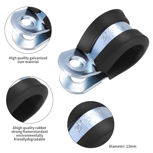 50 Pcs Carbon Steel Rubber Lined P Clips Assorted, Rubber Cushioned R Clamps - Image 3