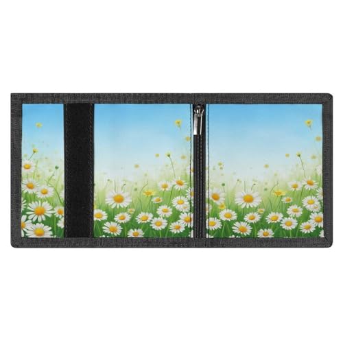 Fashion Slim Spring Daisy Flower Trifold Wallet, Wallet with Front Pocket Zipper And Key Chain, Wallets for Travel Outdoor4