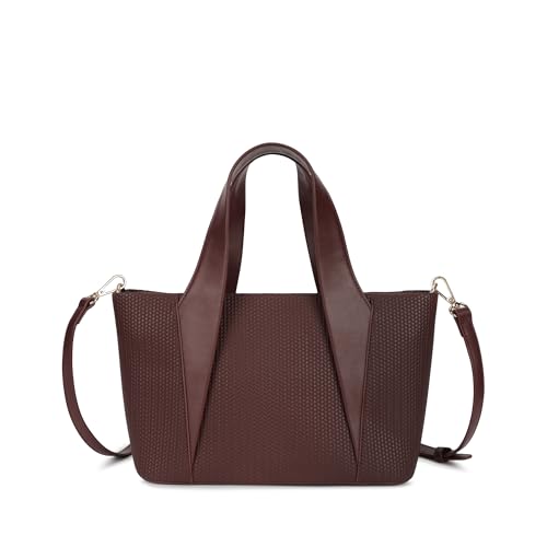 Image of Fastrack Mocha Plait Satchel | Faux-Leather Women's Handbag | Dual Carry with Braided Texture & Zipper Closure