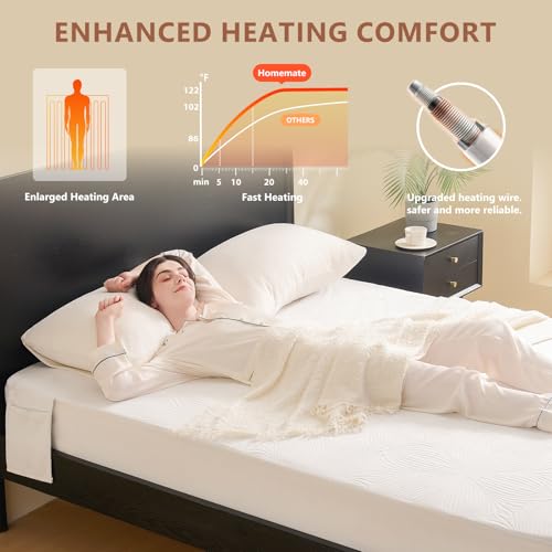 Homemate Heated Mattress Pad Twin Size - 3D Knitted Jacquard Electric Mattress Pad Twin Bed Warmer with Dual Controller, 10 Heated Setting - Auto Off 8 Hours, Fit Up to 30 Inch, 75"x39"