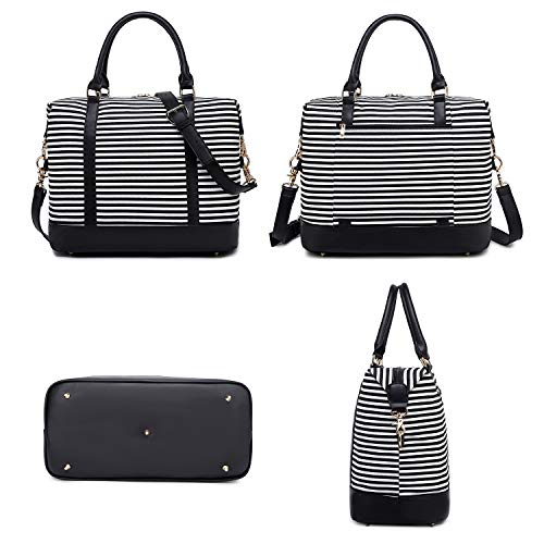 CAMTOP Women Ladies Weekender Travel Bag Canvas Overnight Carry-on Duffel Tote Luggage (Stripe -Black)
