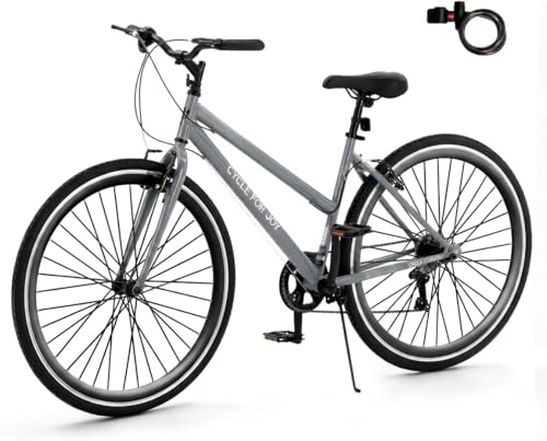 RegalRider Hybrid Bike, 7-Speed 700C City Commuter Bicycle, Low Step-Through Frame, Adjustable Seat & Handlebar, V Brakes, Lock, Reflectors, 90% Pre-Assembled, Hybrid Bicycle for Men & Women