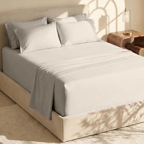 Image of Hearth & Harbor Bed Sheets, Luxury Soft 6 Piece Bed Sheet Set Extra Deep Pocket Fitted Sheets Fits Mattress up to 21 inch, Double Brushed Bedding Sheets & Pillowcases, Twin, Natrual Linen