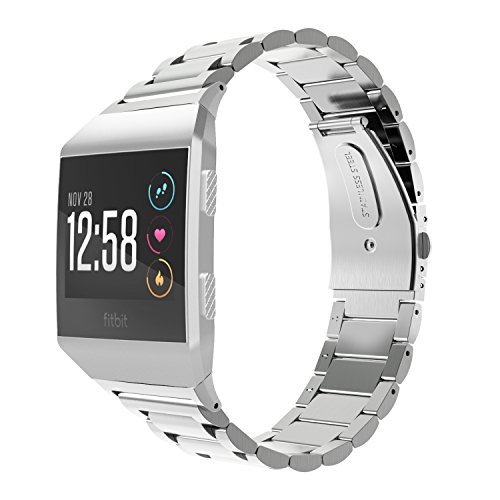 MoKo Watch Band Compatible with Fitbit Ionic, Premium Solid Stainless Steel Metal Replacement Bracelet Strap Wristband with Connector fit Fitbit Ionic, Wrist Length 5.31