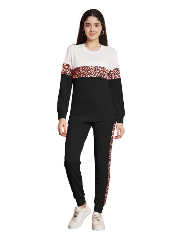 Image of DTR FASHION Polyester Blend Animal Print Taped Tracksuit | Night Wear Suit For Women