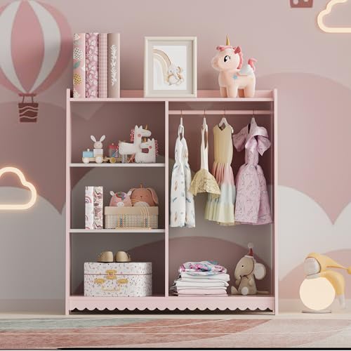 Miniatura 2 de En.Casa Perchero Burro Infantil Vestnes Con Estantería Barra Para Colgar Y Compartimentos Armario Abierto Para Ropa Guardarropa Cuarto Para Niños Algodón De Azúcar 90 X 80 X 38 Cm - Rosa Blanco