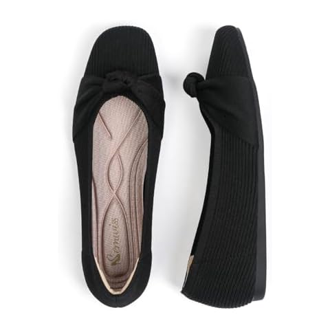 Semwiss Women Ballet Flats Square Toe Comfortable Dressy Slip on mesh Knitted Flat with Bow Office Shoes Black Size 6 Cover