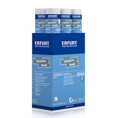 Erfurt Vliesfaser Ready 304 Weiß bedruckte Vliestapete mit Struktur überstreichbare Wandtapete 6 Rollen 10.05 x 0.53m