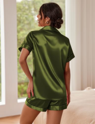 Image of Ekouaer Pajamas for Women Set Silk Satin Pjs Button Down Sleepwear Summer Loungewear Top and Shorts Lounge Set S-XXL