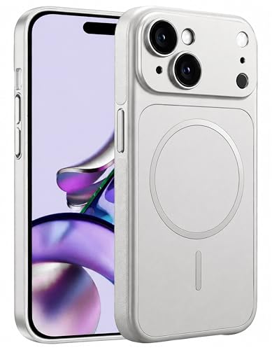 Image of for iPhone 13 Cover Luxury Glass Matte Lens Protect Case Magnetic for Mag-Safe Wireless Charging Shockproof PC Cover for iPhone 13 Back Cover (Silver)