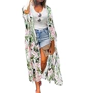 MayBuy Women's Summer Long Flowy Kimono Cardigans Boho Chiffon Beach Cover Up Tops