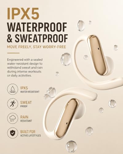 Image of D300 OWS Open Ear Wireless Earbuds with BT v6.0, ENC Mic for Calling, 50hr Playtime with Type C Fast Charging, Low Latency Gaming, Ideal for Running, Cycling and Gym, Dust & Waterproof. Beige