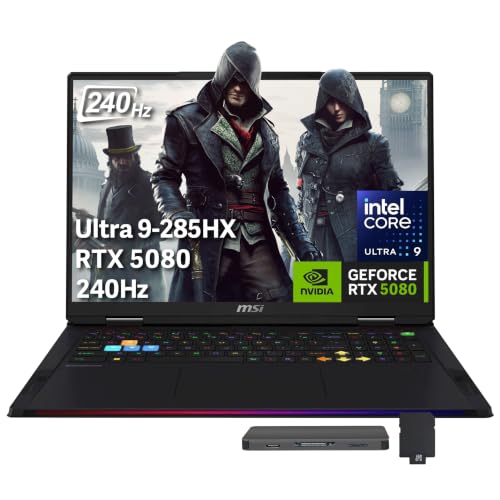 Image of msi Raider 18 inch QHD+ 240Hz Gaming Laptop, Intel Core Ultra 9 285HX, GeForce RTX 5080 16GB GDDR7, 64GB DDR5, 5TB Storage (4TB SSD+1TB Docking Station), Backlit Keyboard, Copilot, Wi-Fi 7, Win 11, Black