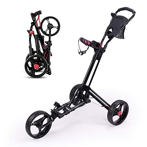BOYZ 3 Wheel Golf Push Carts Folding Golf Pull Trolley with with 360