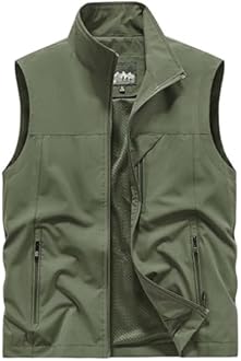 Men's Softshell Vest Outerwear Zip Up Sleeveless Quick Dry Fishing Vests Outdoor Casual Multi Pocket Jacket for Hiking Golf