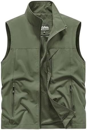 Men's Softshell Vest Outerwear Zip Up Sleeveless Quick Dry Fishing Vests Outdoor Casual Multi Pocket Jacket for Hiking Golf