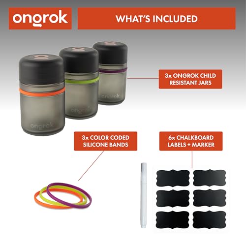 ONGROK Glass Storage Jar, 180ml, 3 Pack | UV Herb/Spice Jar with Child‑Resistant Lid, Color‑Coded Glass Containers to Preserve Smell and Aroma - Image 4
