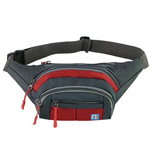 NISUN Waist Bag for Men Fanny Pack for Women Chest Bag for Boys Travel Waist Pouch Hip Bag (Red & Grey)