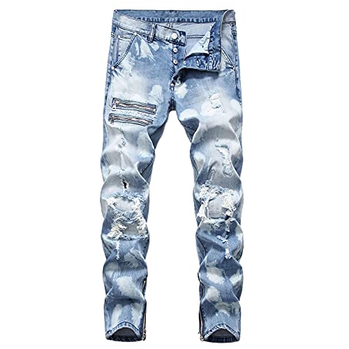 Jeans skinny rasgados para hombre estilo hip hop miniatura 2