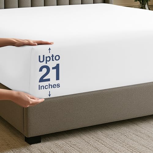 Utopia Bedding Queen Deep Pocket Fitted Sheet – Extra Deep Pocket – Fits up to 21 Inch Mattress – Hotel Luxury – Soft, Breathable and Comfy – Shrinkage and Fade Resistant – Easy Care – (White)