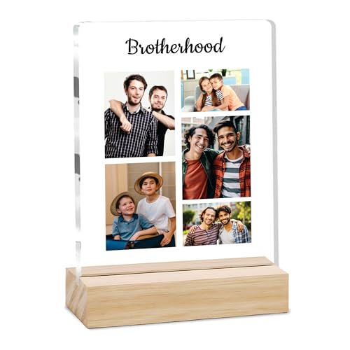 Image of Giftplease Customized Photo And Text Frame With Wooden Stand | Personalised Printed Photo Frame | Gift For Brother | Birthday | (Transparent, 5MM, 6 * 8 Inches), Tabletop BG 10
