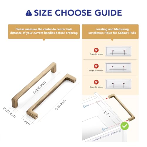Image of Ravinte Champagne Bronze Kitchen Square Cabinet Handles 6-1 /4 Inch 10 Pack | Modern Slim Style, Solid Zinc, Square Design, Screws Included, Easy Installation, for Kitchen Drawers & Cupboards