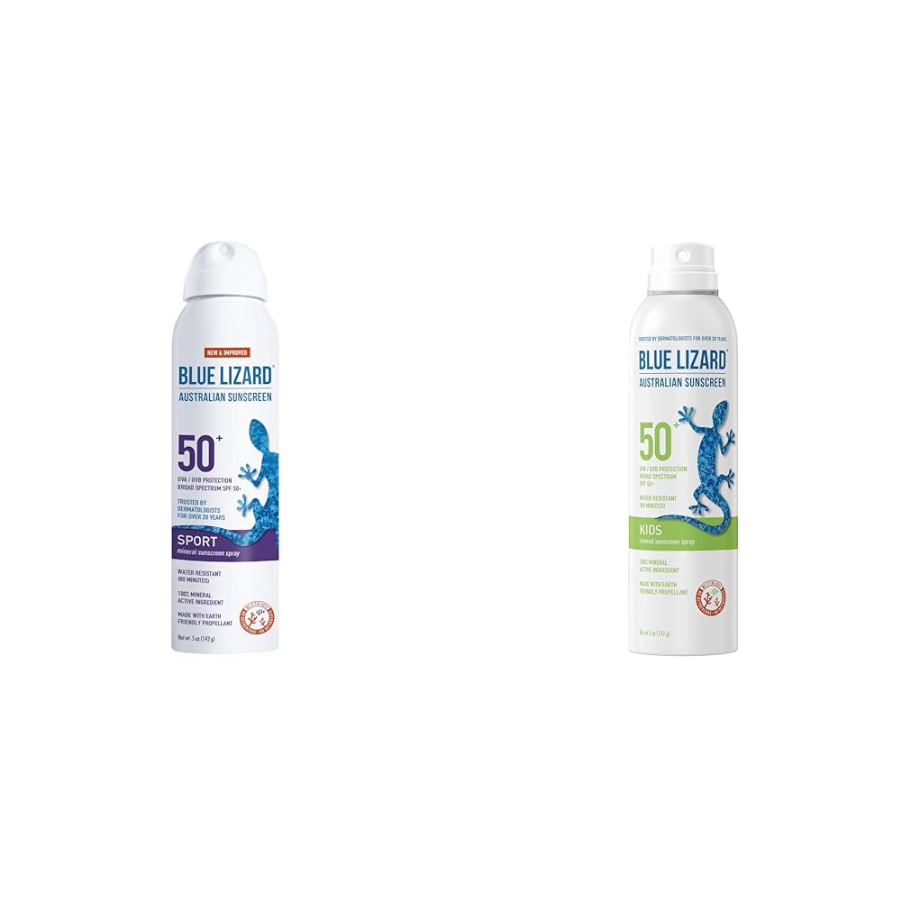 Blue Lizard Mineral Sunscreen Spray SPF 50 for Athletes Kids - Zinc Oxide Formula 5 fl oz Each