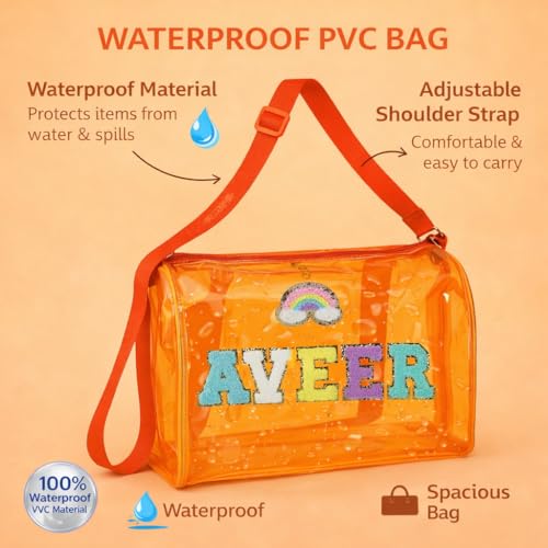 Image of AICA Personalized Name Embroidered Letters & Patch Duffle Bag for Kids Boys & Girls Age 1-18 Years Age Group (Orange) | Gift for Boys Girls Kids