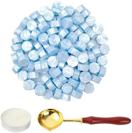 LICQIC Sealing Wax Beads Set, 300 Pcs Wax Seal Beads with 3 Pcs Tea Candles and 1 Pcs Wax Melting Spoon for Wax Stamp Sealing, Red Bronze