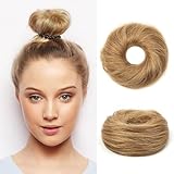 Messy Bun Hair Piece Human Hair #Honey Brown Wavy Stretchy Elastic Rubber Band Tousled Updo Extension Hair Piece Ponytail Extensions （#6 Honey Brown）