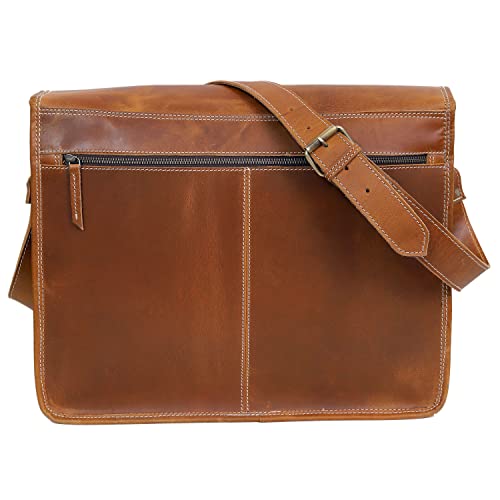 VC VINTAGE COUTURE 18 inch Leather Full Flap Messenger Handmade Bag Laptop Bag Satchel Bag Padded Messenger Bag Brown (Tan Brown)