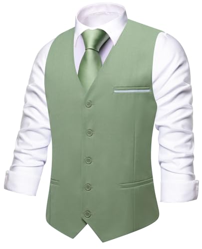 Image of Hi-Tie Men's Formal Suit Vest Solid Fit Vest for Men 3 Pockets V Neck Waistcoat Business Wedding Casual