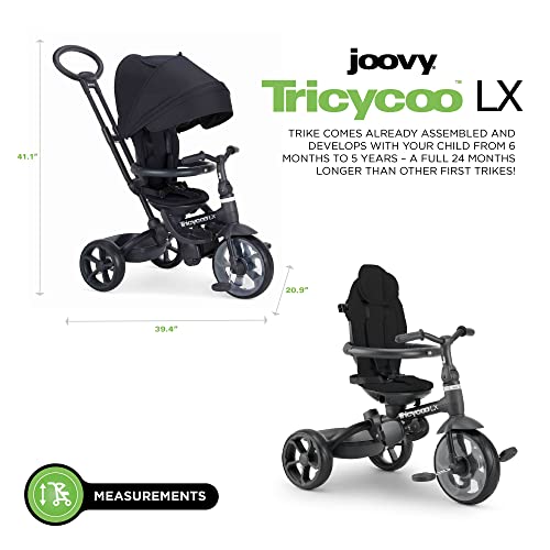 Joovy Tricycoo LX Premium Kids Tricycle with 8 Stages Featuring Chunky Front Tire, Removable and Adjustable Parent Handle, Machine-Washable Seat Pad, and Retractable Canopy, Black, 1 Count (Pack of 1) - Thumbnail 7